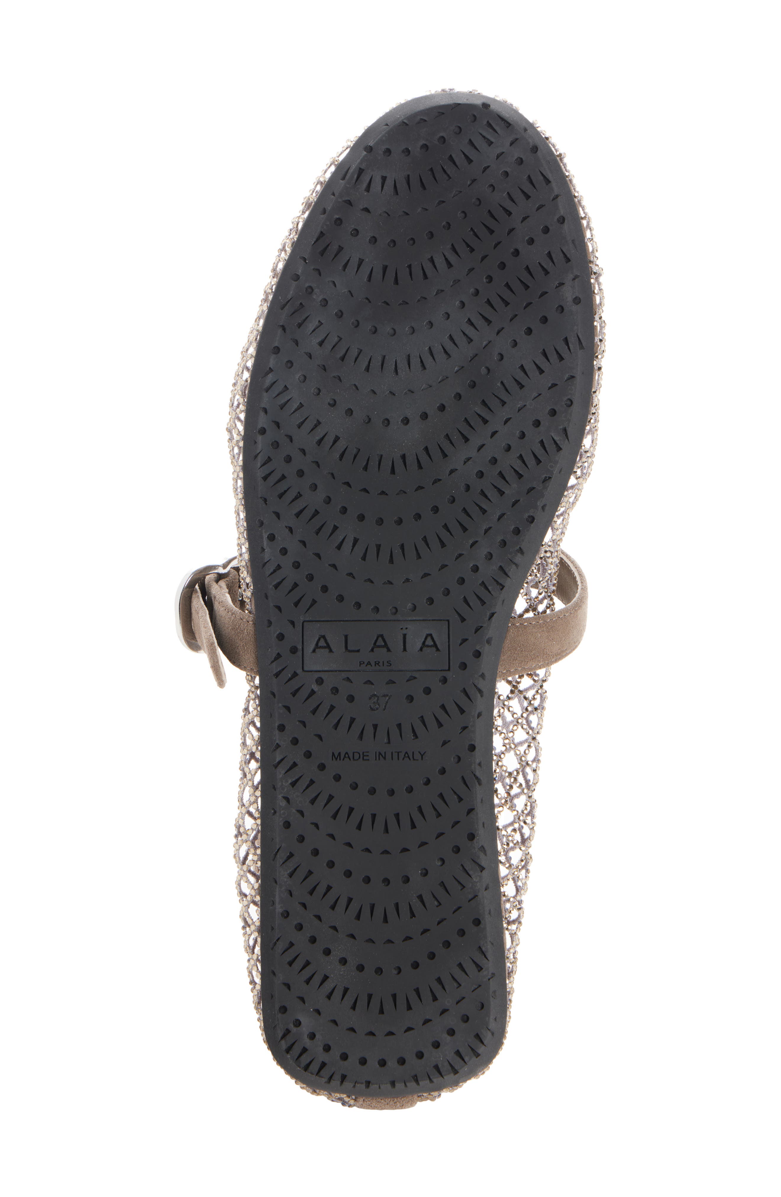 Alaïa Fishnet Mary Jane Flat, Alternate, color, Argent