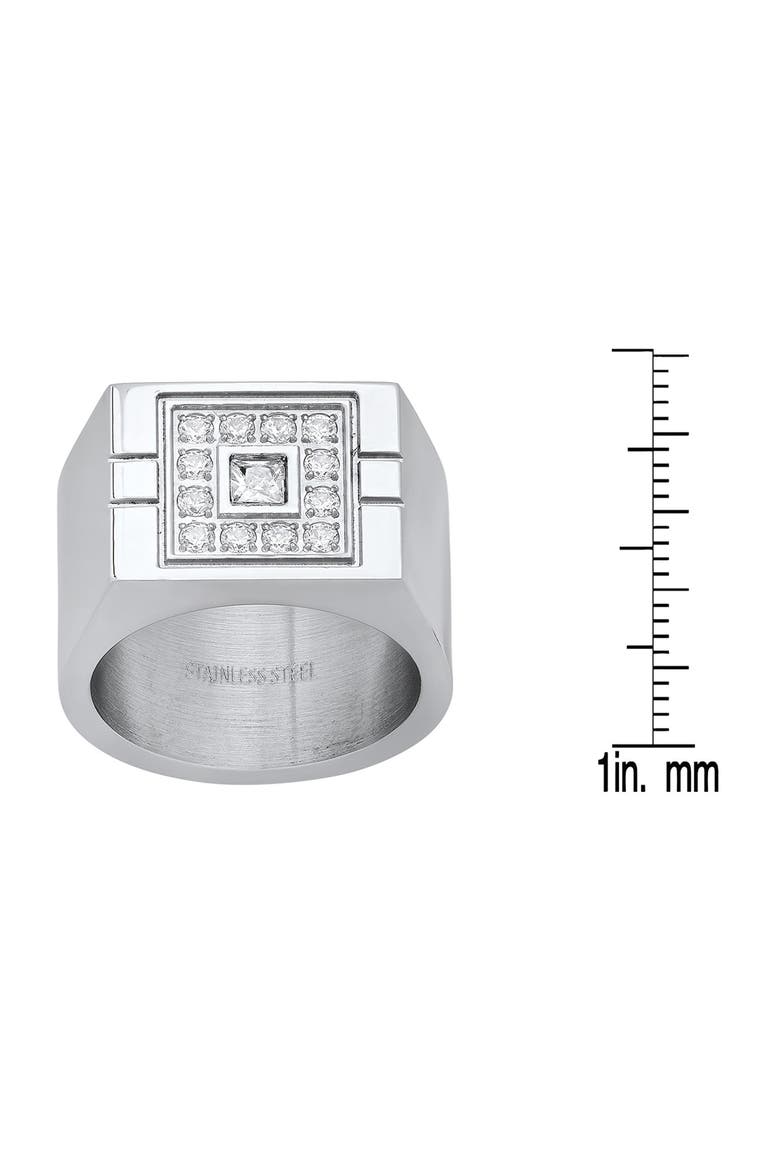 Stainless Steel Simulated Diamond Signet Statement Ring, Alternate, color, METALLIC