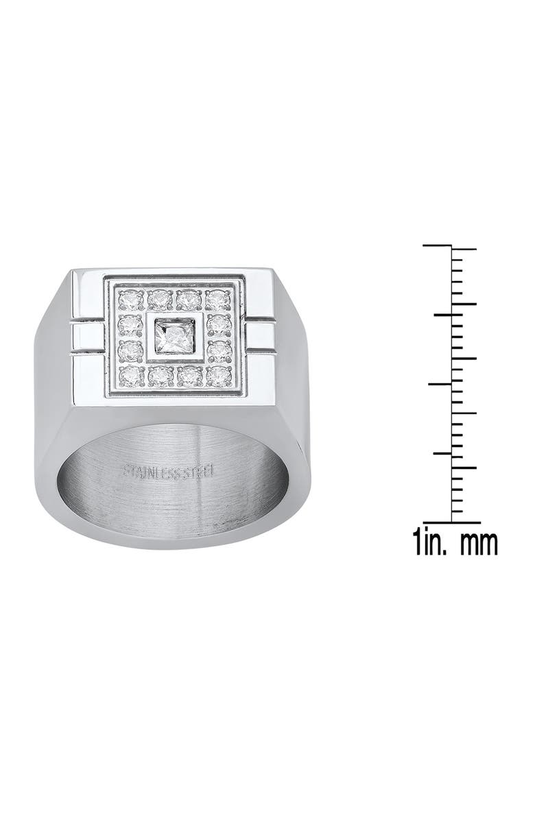 HMY JEWELRY Stainless Steel Simulated Diamond Signet Statement Ring, Alternate, color, Metallic