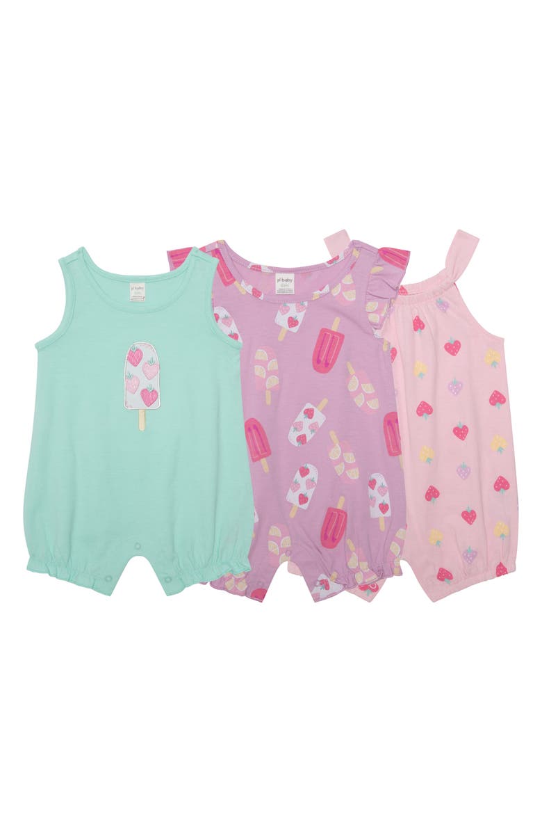PL Baby by Petit Lem Assorted 3-Pack Popsicle Rompers, Main, color, Popsicle