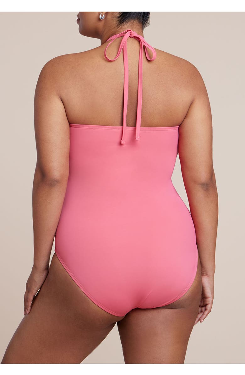 ELOQUII Rosette Halter One Piece, Alternate, color, Honeysuckle