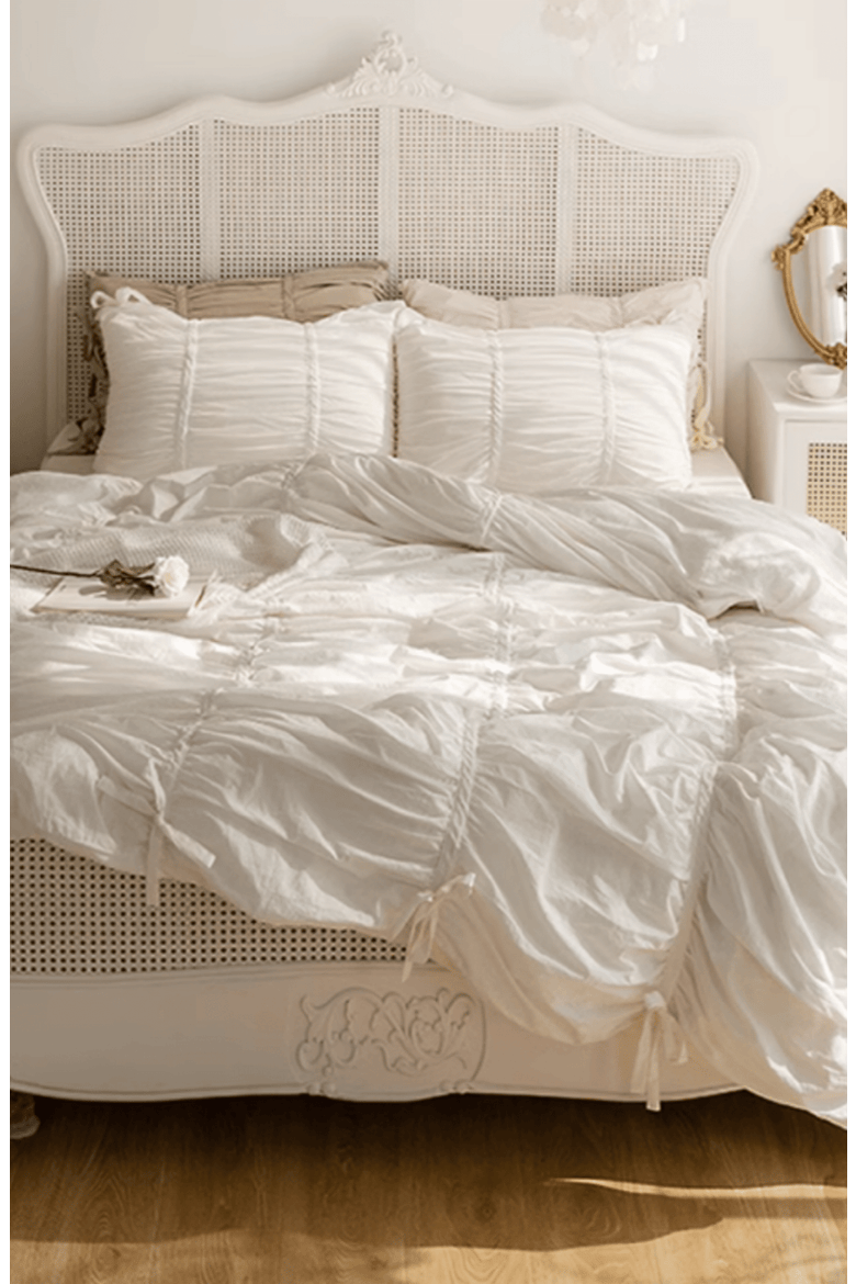 Ruffle Ribbon Ties Duvet Cover, Alternate, color, White