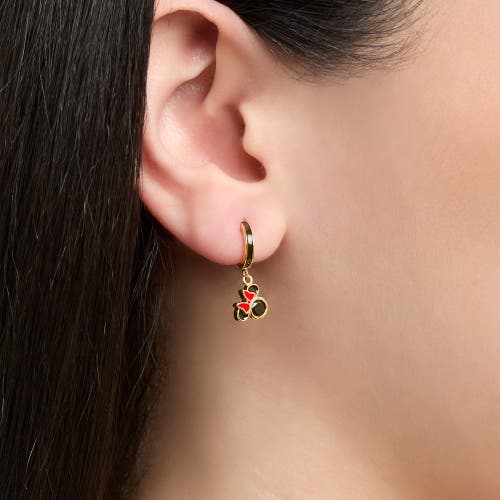 Disney Minnie Mouse Black Enamel Hoop Earrings In Metallic