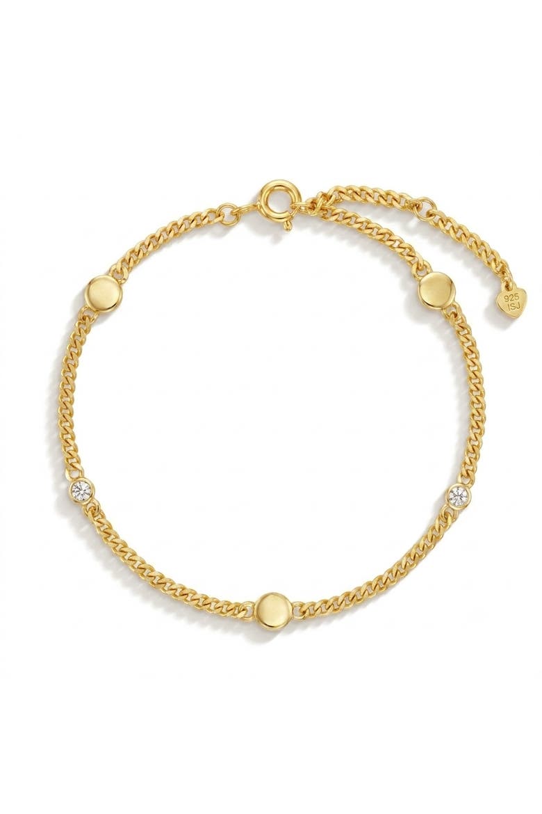 Mirrored CZ Station Girls Plated Bracelet, Main, color, Gold
