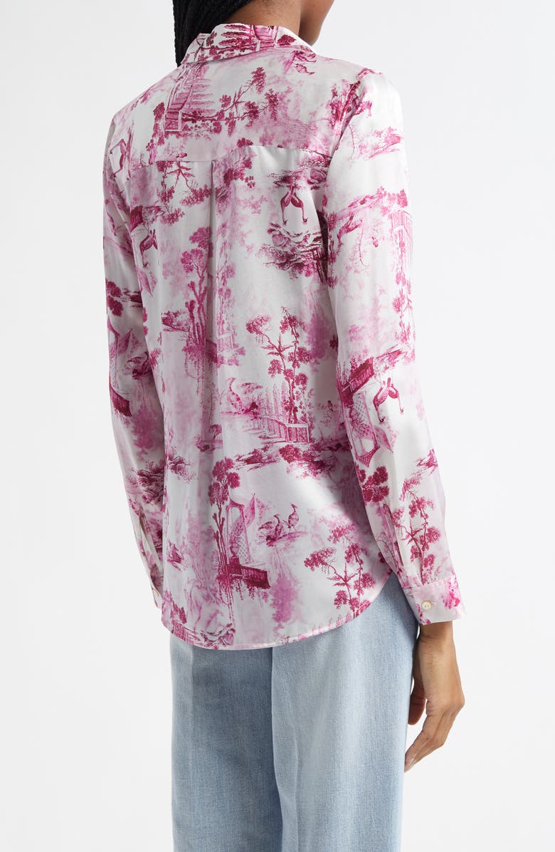 L'AGENCE Tyler Peacock Print Silk Button-Up Shirt, Alternate, color, 