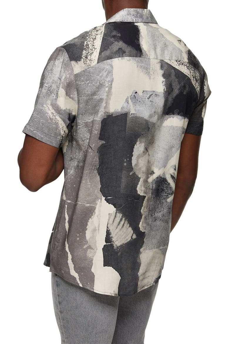 Concrete Print Short Sleeve Button-Up Shirt, Alternate, color, GREY