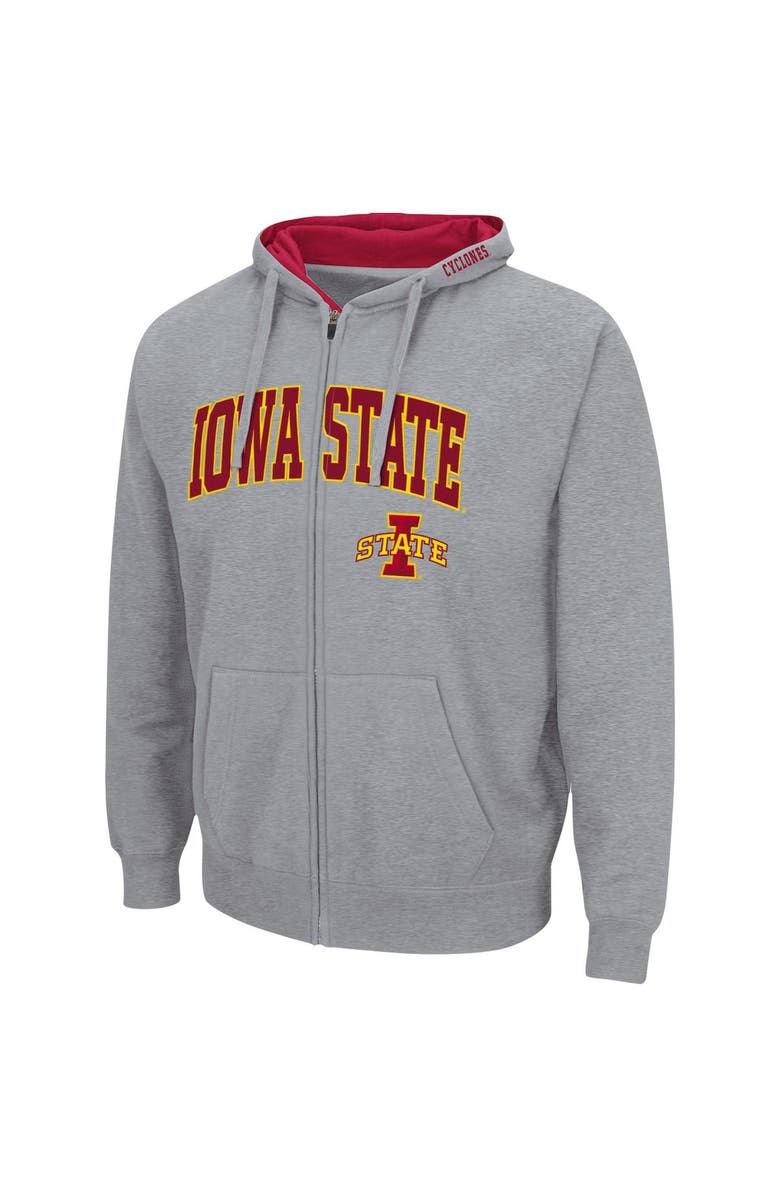 COLOSSEUM Men's Colosseum Heathered Gray Iowa State Cyclones Arch & Logo 3.0 Full-Zip Hoodie, Alternate, color, 