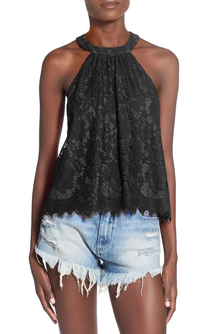 High Neck Lace Tank, Main, color, BLACK