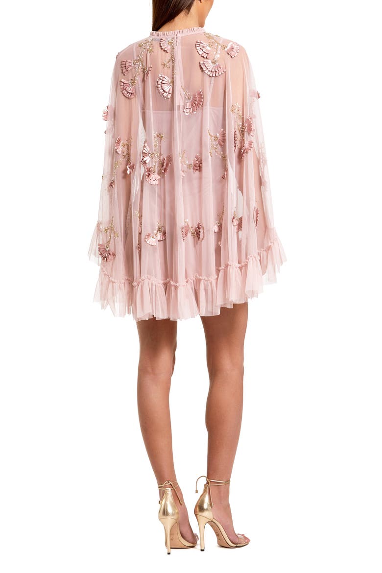 Embellished Long Sleeve Trapeze Dress with Ruffle Hem, Alternate, color, Porcelain Gold