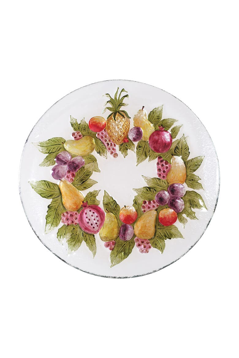Holiday Fruit Wreath Glass Decorative Platter Plate Serving Dish, Main, color, Green