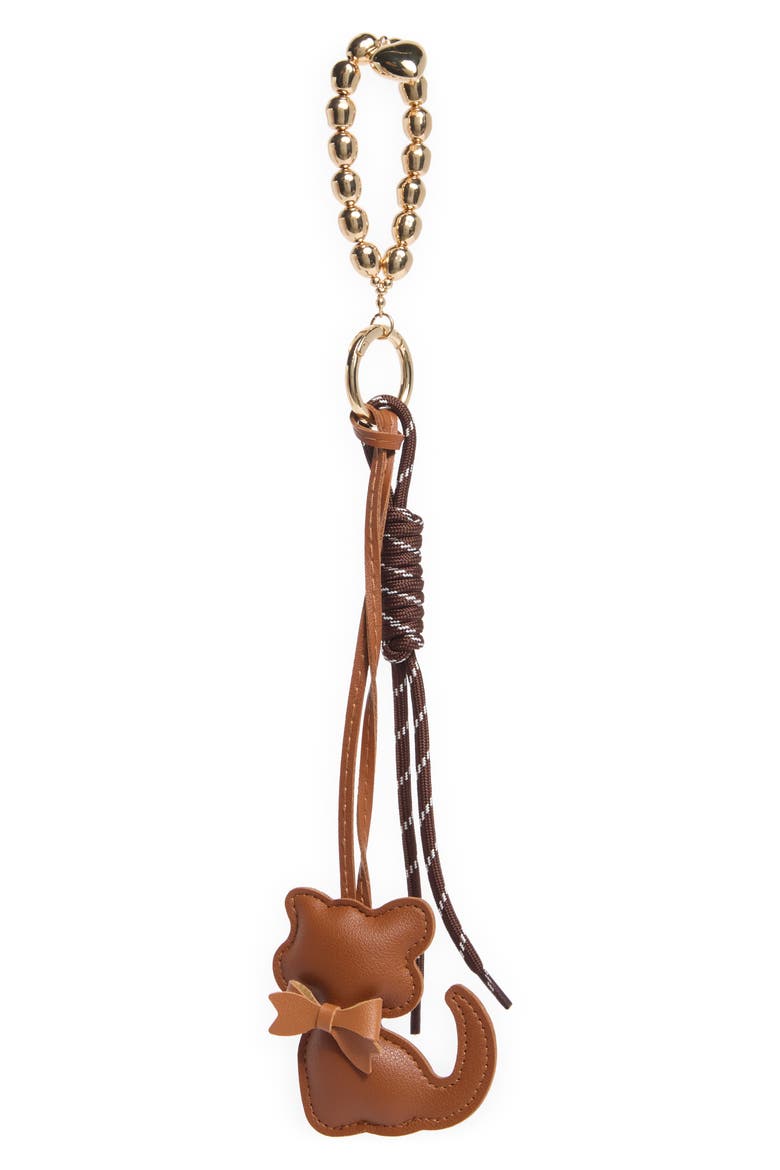 Cat Cluster Bag Charm, Main, color, BROWN