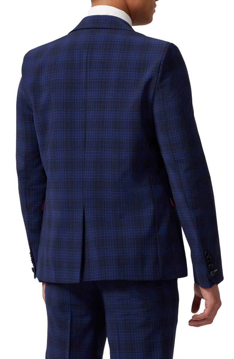 Twisted Tailor Barlow Slim Fit Navy Plaid Suit Jacket, Alternate, color, 