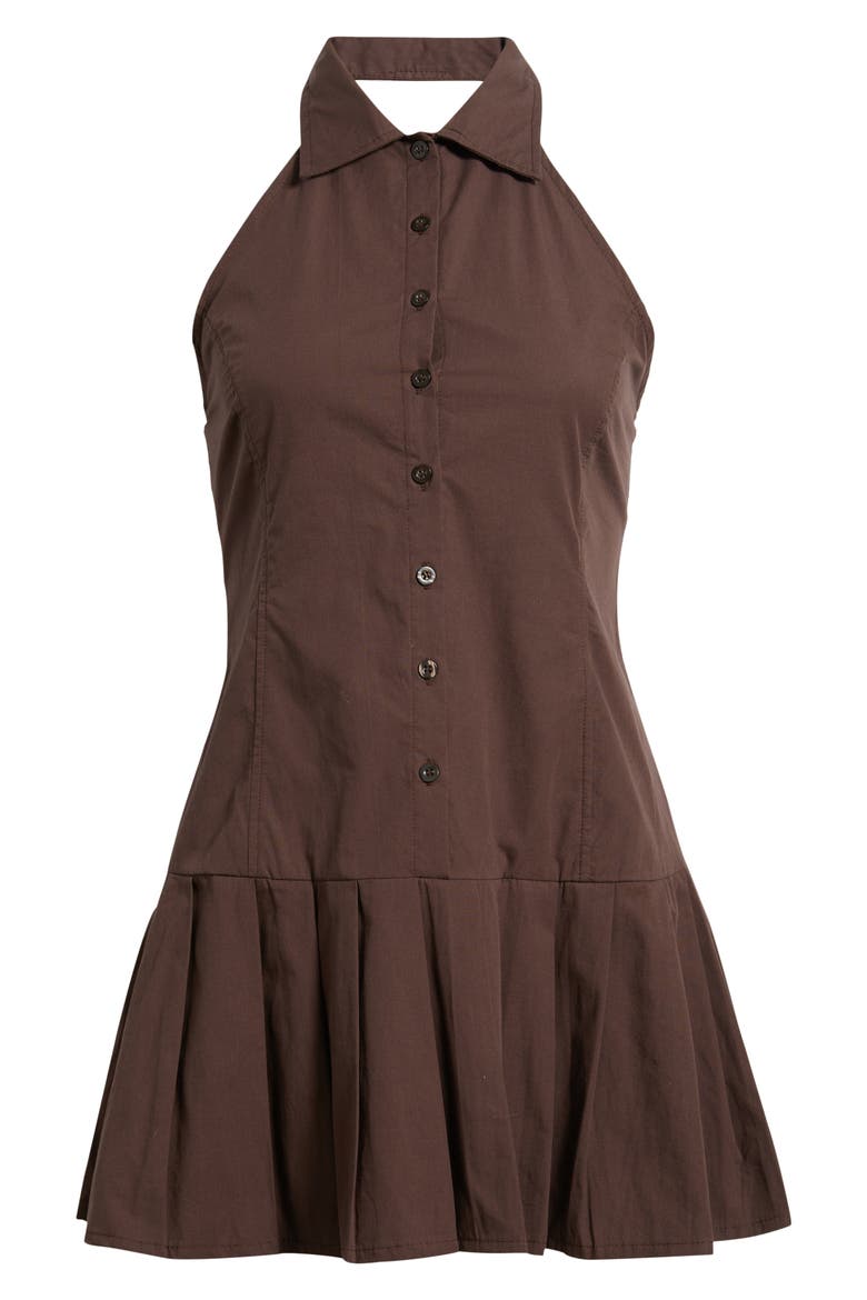 Mikena Pleated Halter Minidress, Alternate, color, DEEP MAHOGANY