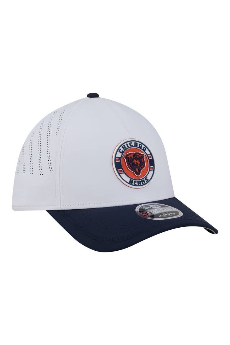 Men's New Era White/Navy Chicago Bears Patch 39THIRTY A-Frame M-Crown Perforated Flex Hat, Alternate, color, White