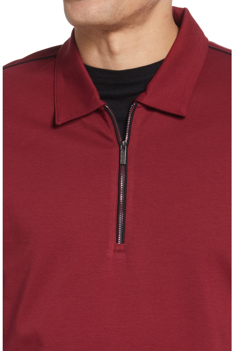 Long Sleeve Cotton Zip Polo, Alternate, color, BORDEAUX