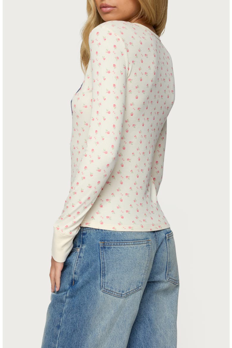 Cali Floral Rib Long Sleeve Top, Alternate, color, CREAM