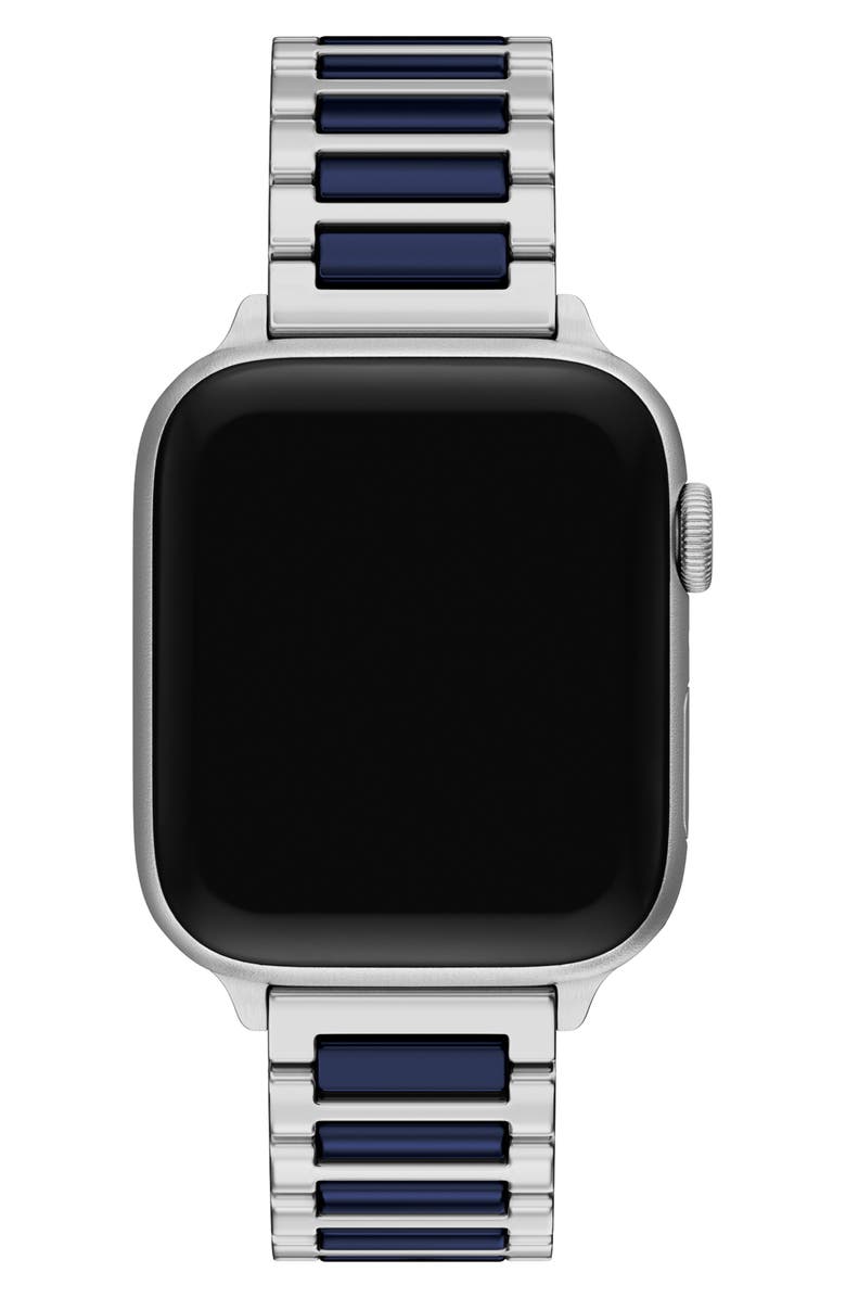 Tory Burch The Kira 18mm Apple Watch<sup>®</sup> Bracelet Watchband, Alternate, color, Navy/ Silver