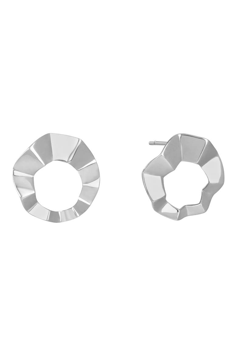 14K Gold Geometric Crinkle Stud Earrings, Main, color, WHITE GOLD