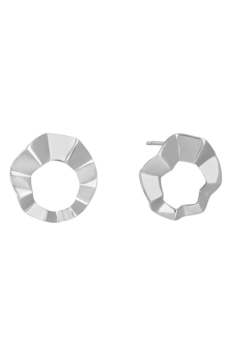 LANA 14K Gold Geometric Crinkle Stud Earrings, Main, color, White Gold