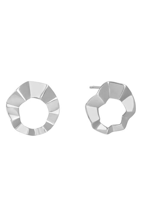 14K Gold Geometric Crinkle Stud Earrings