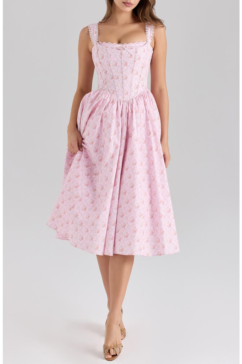 Amara Floral Print Midi Dress, Main, color, ROSE PINK