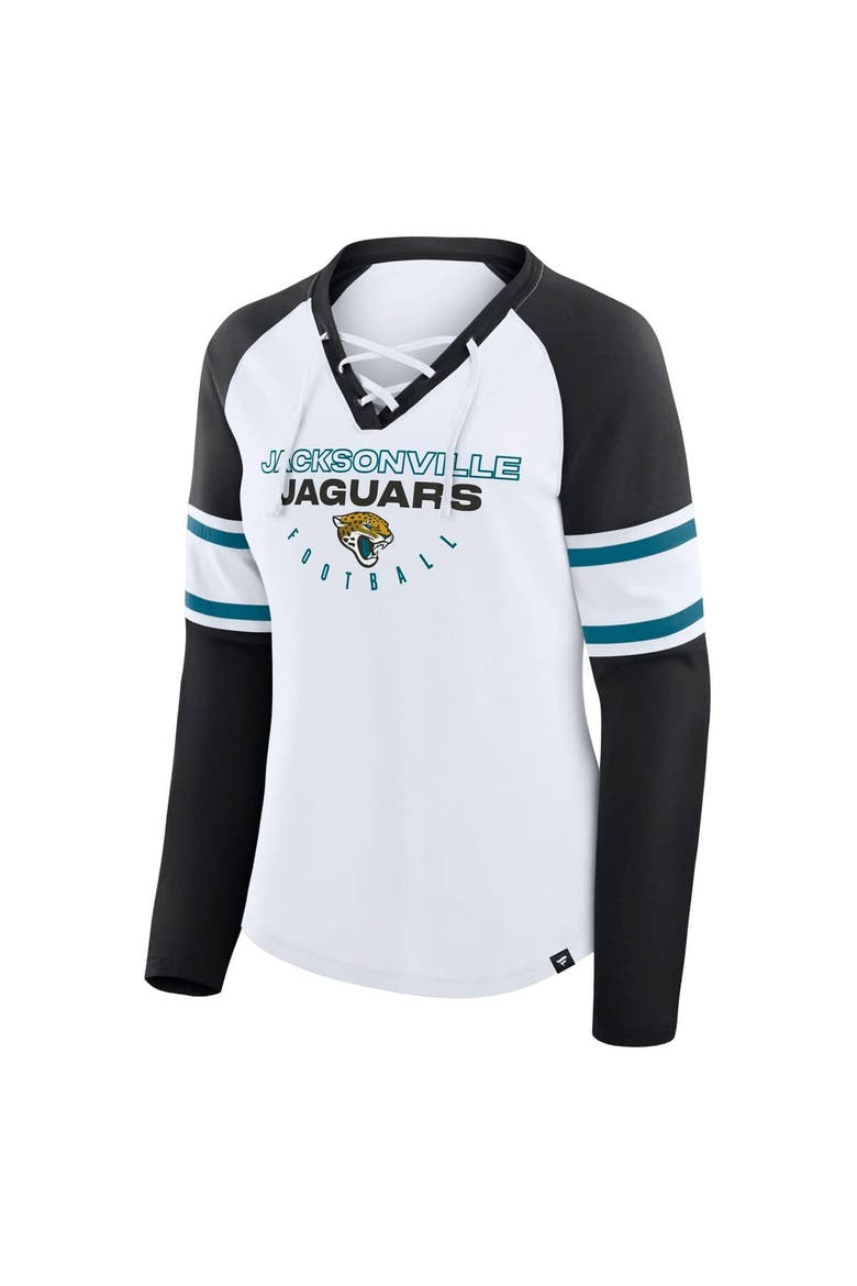 Women's Fanatics White/Black Jacksonville Jaguars Redzone Blitz Package Raglan Lace-Up V-Neck Long Sleeve T-Shirt, Alternate, color, White