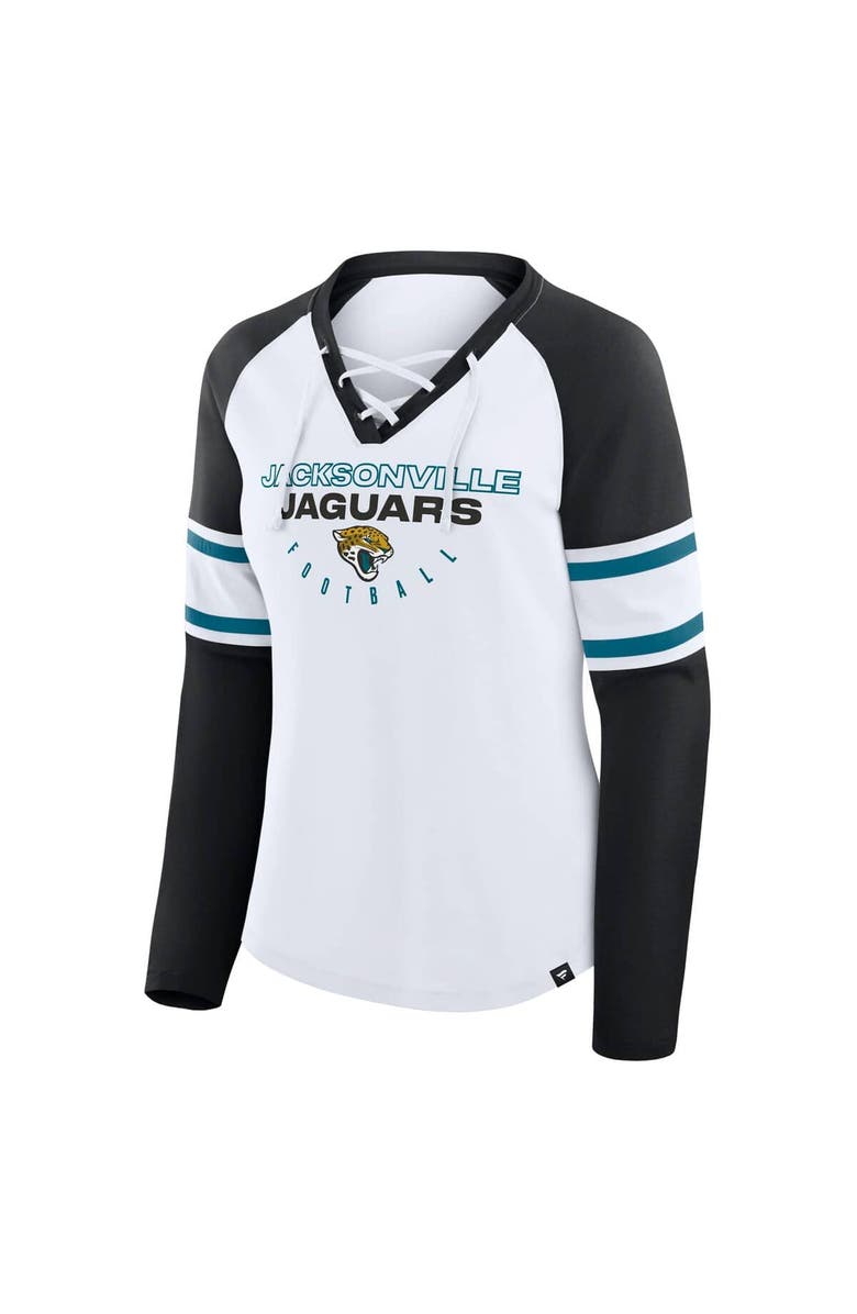 FANATICS Women's Fanatics White/Black Jacksonville Jaguars Redzone Blitz Package Raglan Lace-Up V-Neck Long Sleeve T-Shirt, Alternate, color, White