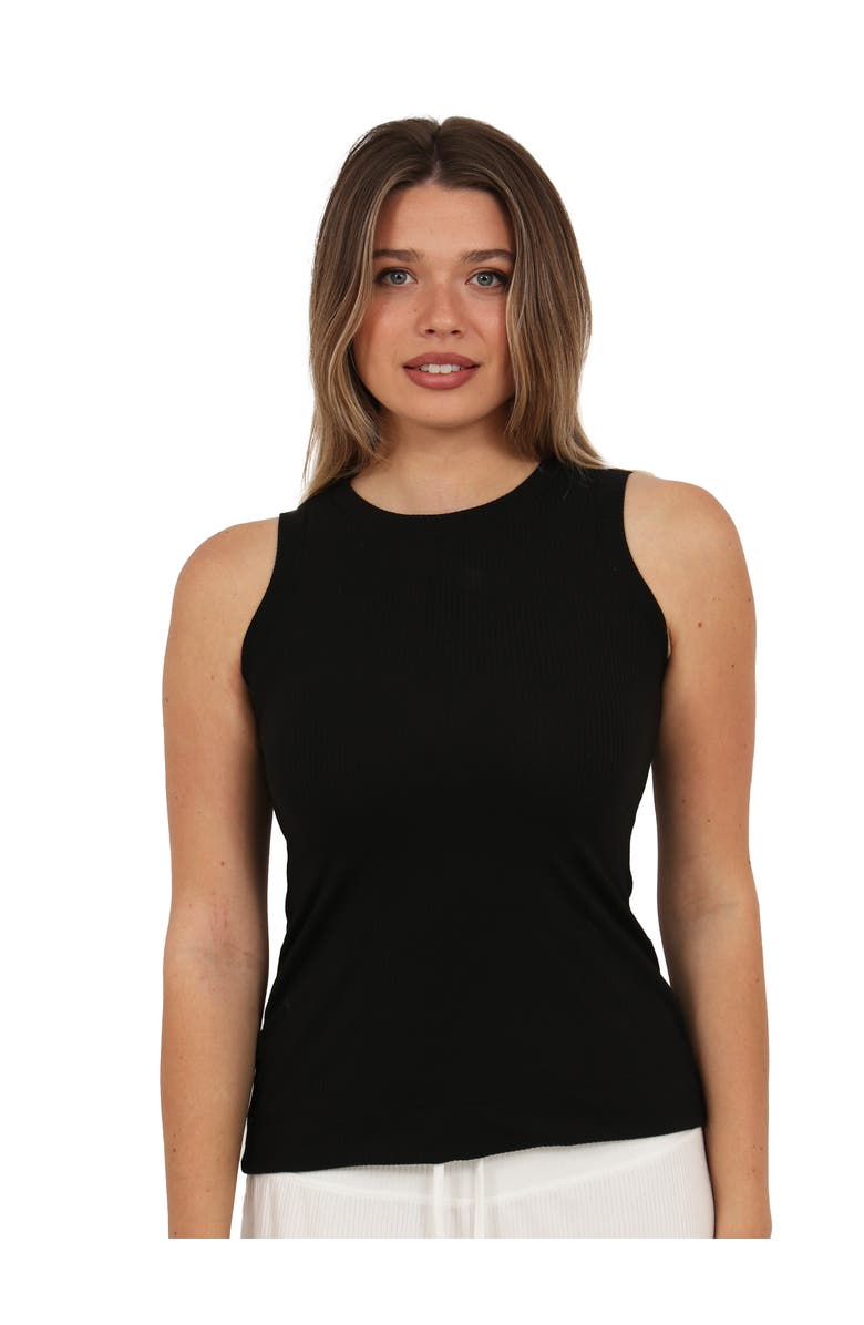 24seven Comfort Apparel Womens Basic Ribbed Knit Round Neck Sleeveless Tank Top, Main, color, Black