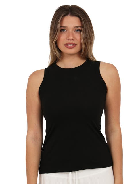 Womens Basic Ribbed Knit Round Neck Sleeveless Tank Top