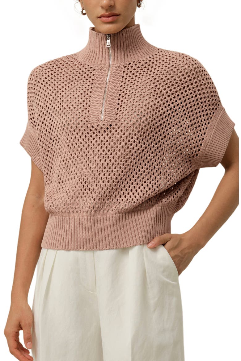 Women's Toscana Pointelle Knit Half-Zip Sweater, Main, color, Warm Taupe