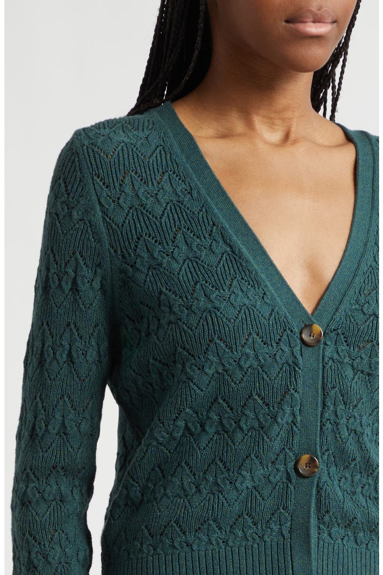 Elysia Pointelle Cotton & Cashmere Cardigan, Alternate, color, PINE