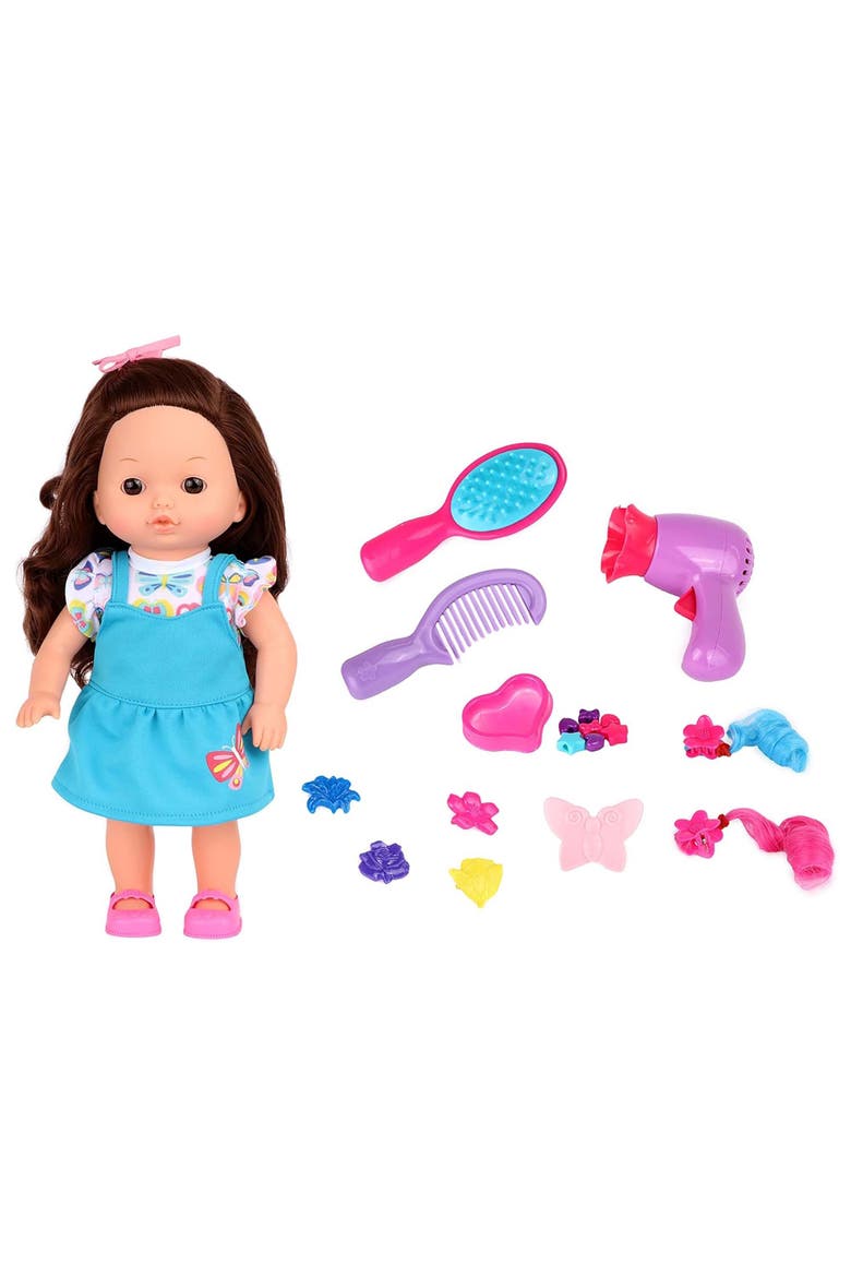 12 Inch Doll Hair Play Set Brunette, Main, color, Multicolored