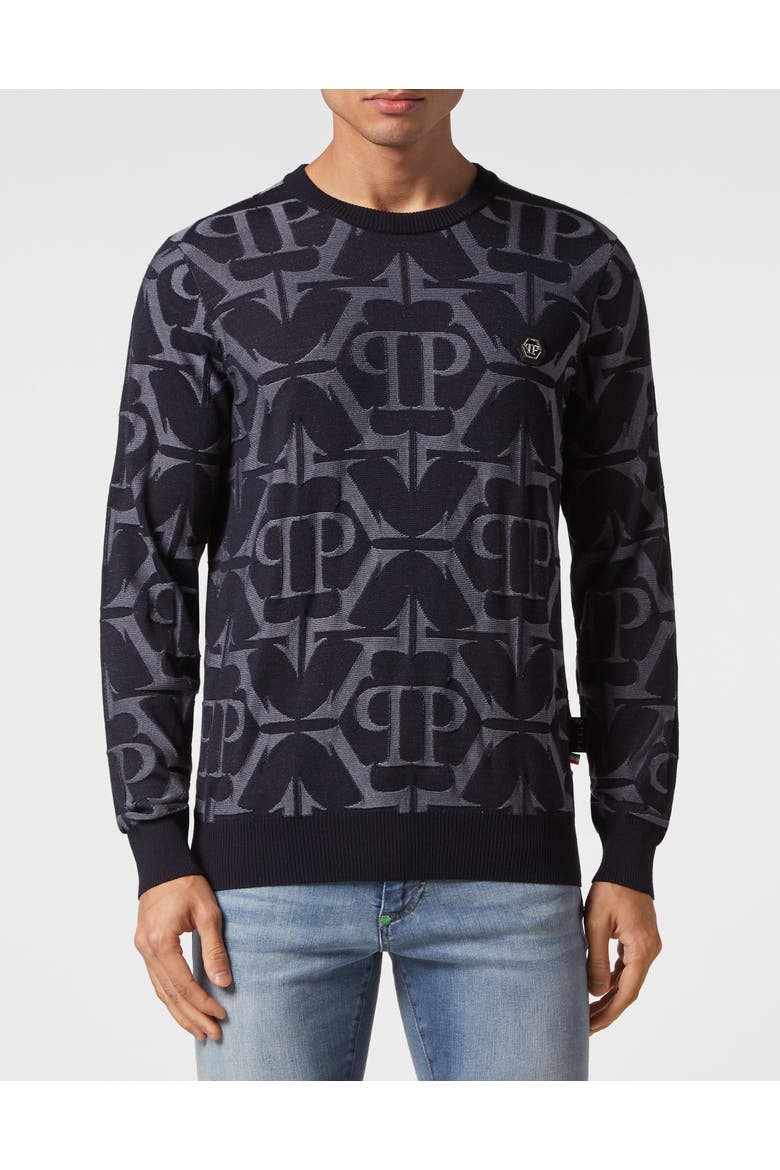 Pullover Round Neck Chrome Men, Main, color, darkblue