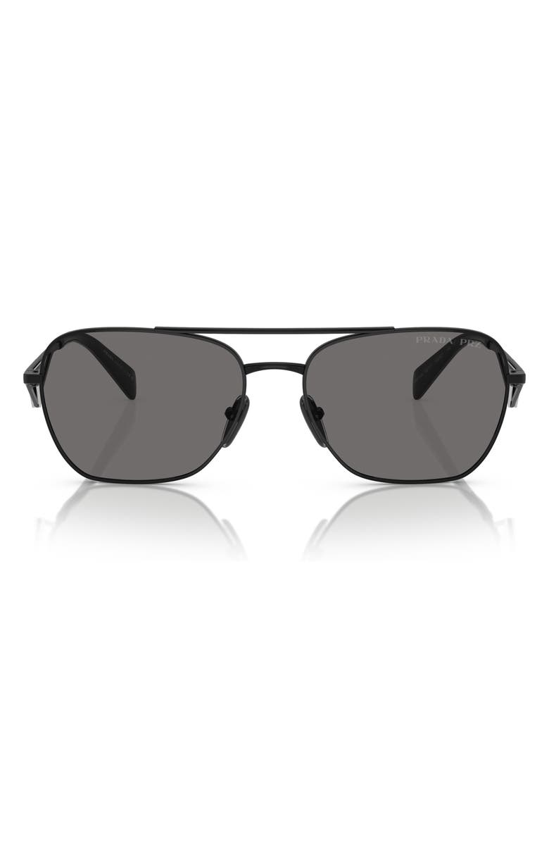 Prada 59mm Polarized Pillow Sunglasses, Main, color, Dark Grey