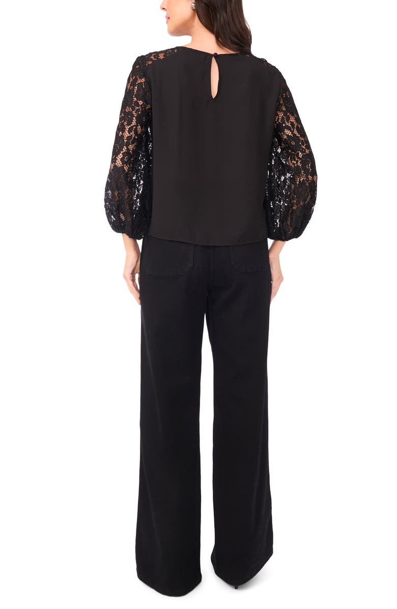Vince Camuto Lace Sleeve Top, Alternate, color, Rich Black