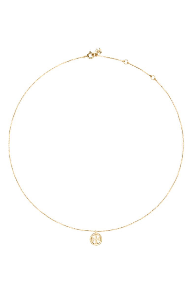 Tory Burch Icon Circle Pendant Necklace, Alternate, color, Tory Gold