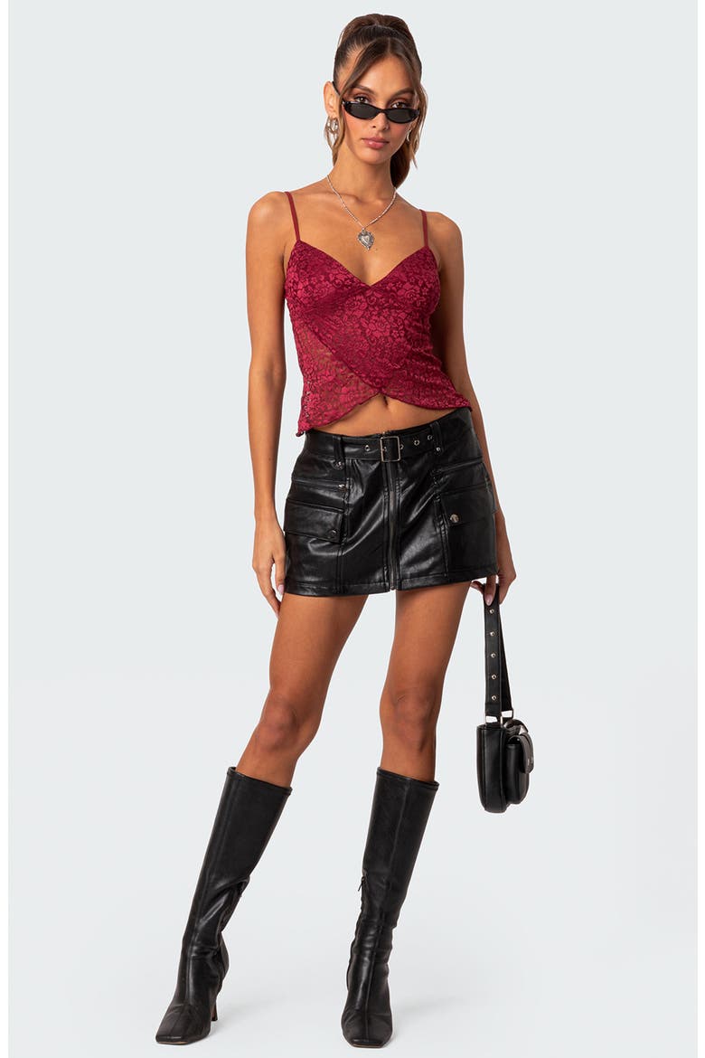 Belted Cargo Faux Leather Miniskirt, Alternate, color, BLACK