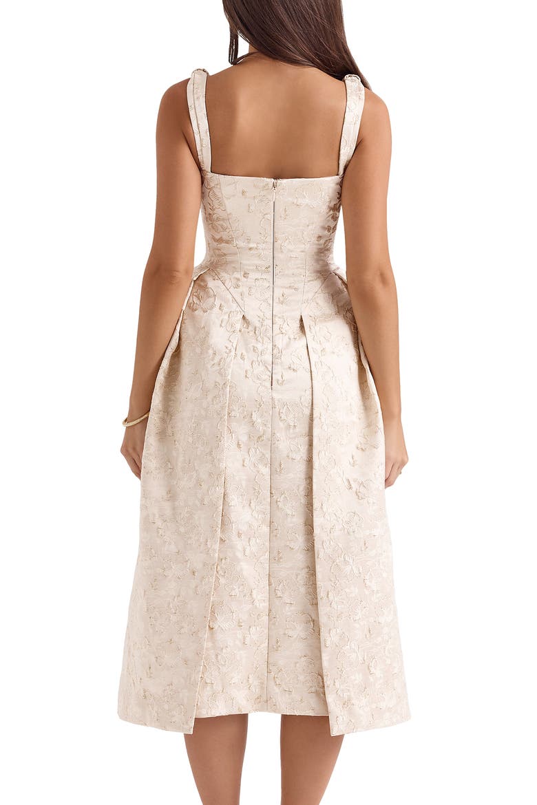 Paloma Plunge Neck Twist Strap Metallic Jacquard Midi Dress, Alternate, color, IVORY
