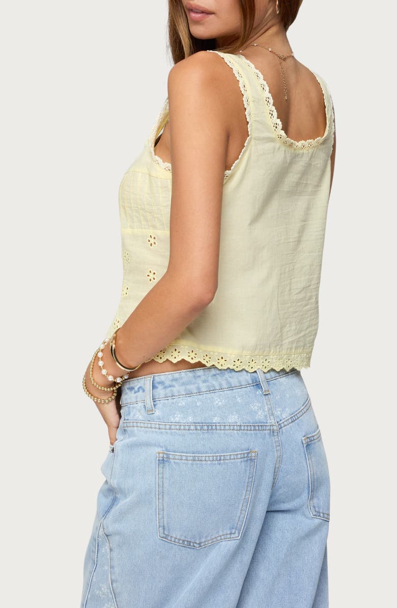 EDIKTED Fiore Eyelet Tie Front Tank, Alternate, color, Yellow