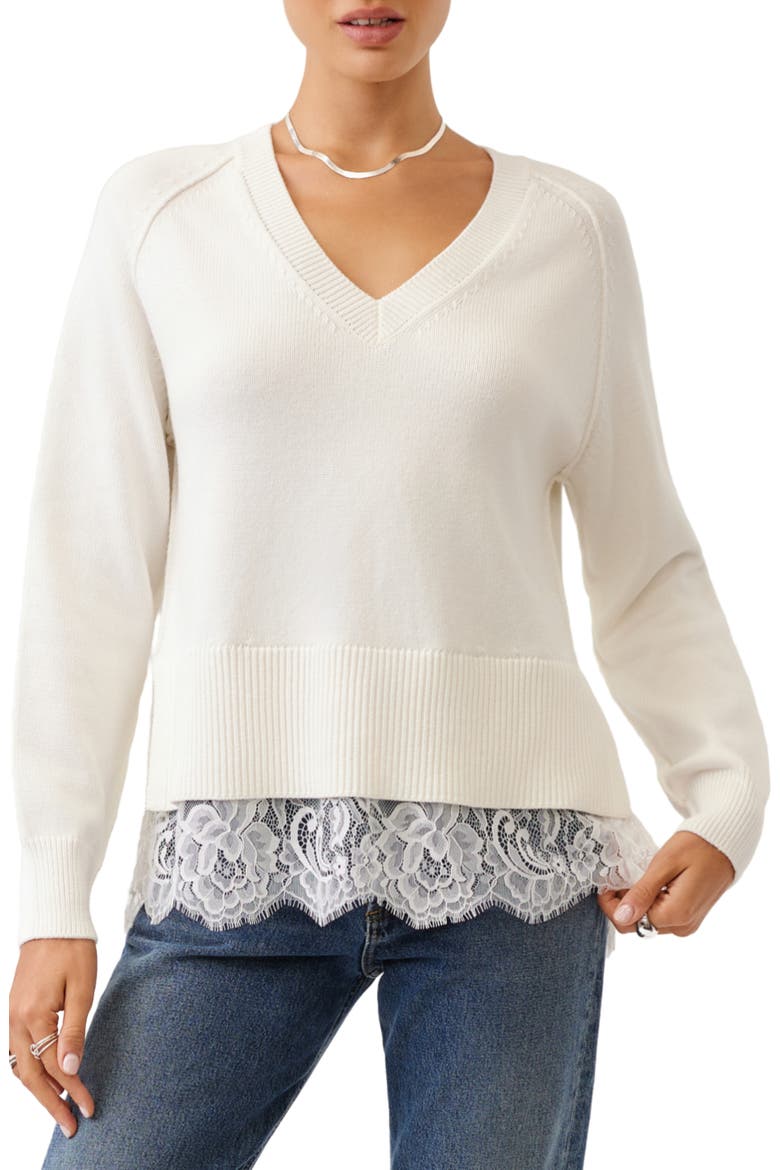 Camila Lace Layered Sweater, Main, color, CREAM