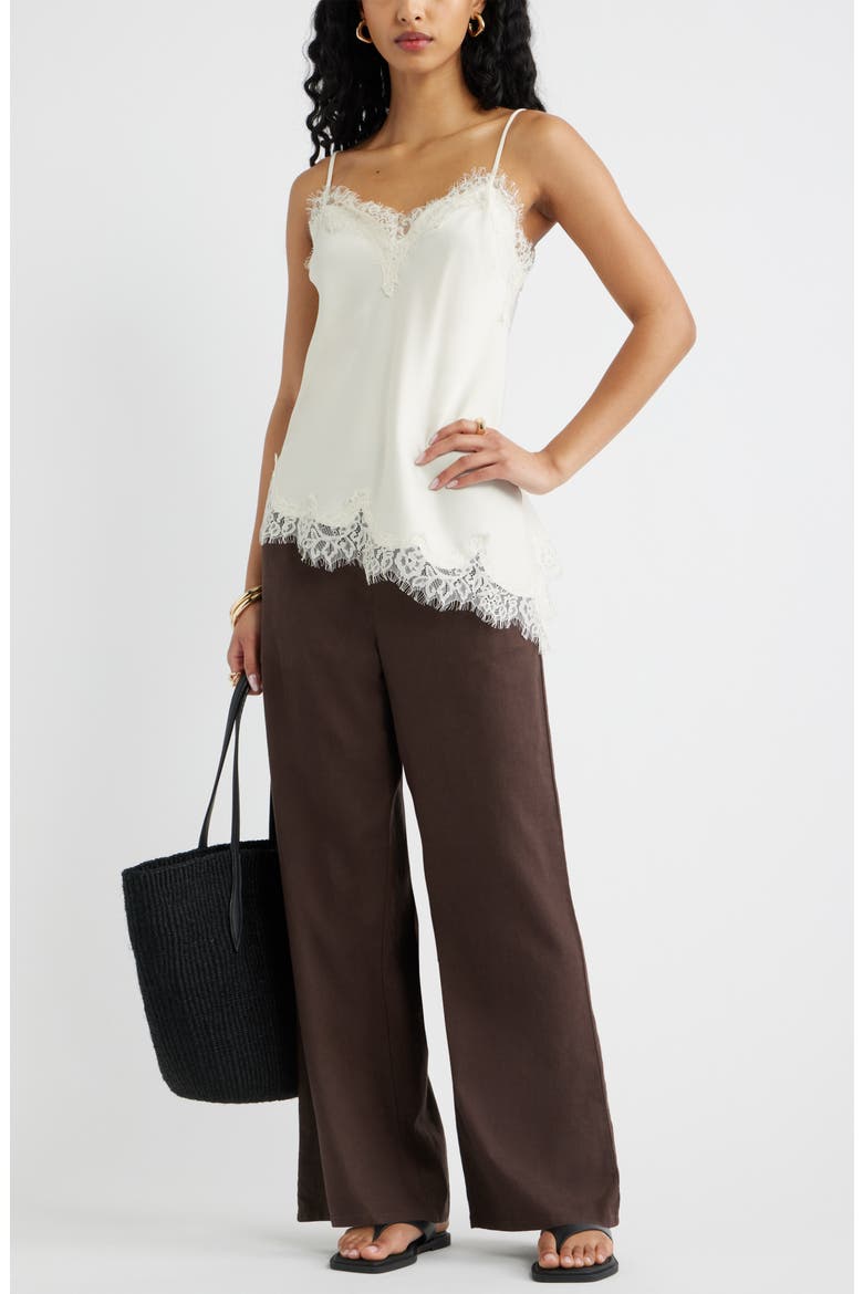 Lace Trim Satin Camisole, Alternate, color, IVORY DOVE