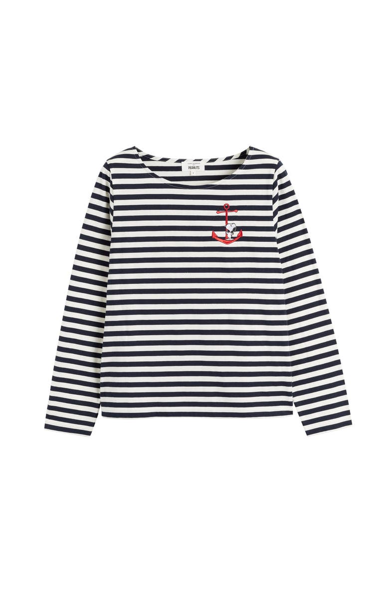 Chinti & Parker Navy Cotton Stripe Snoopy T-Shirt, Alternate, color, 
