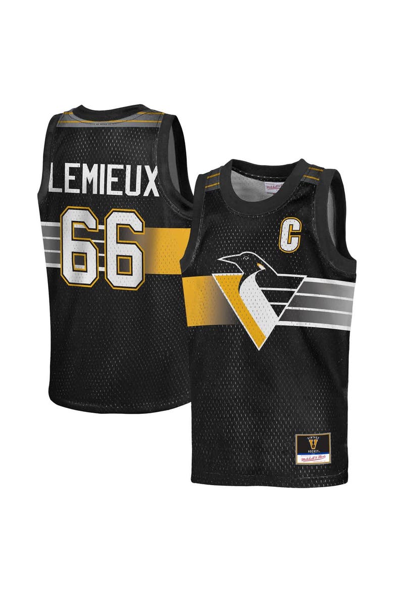 Youth Mitchell & Ness Mario Lemieux Black Pittsburgh Penguins Maxxed Out Fashion Basketball Jersey, Main, color, Black