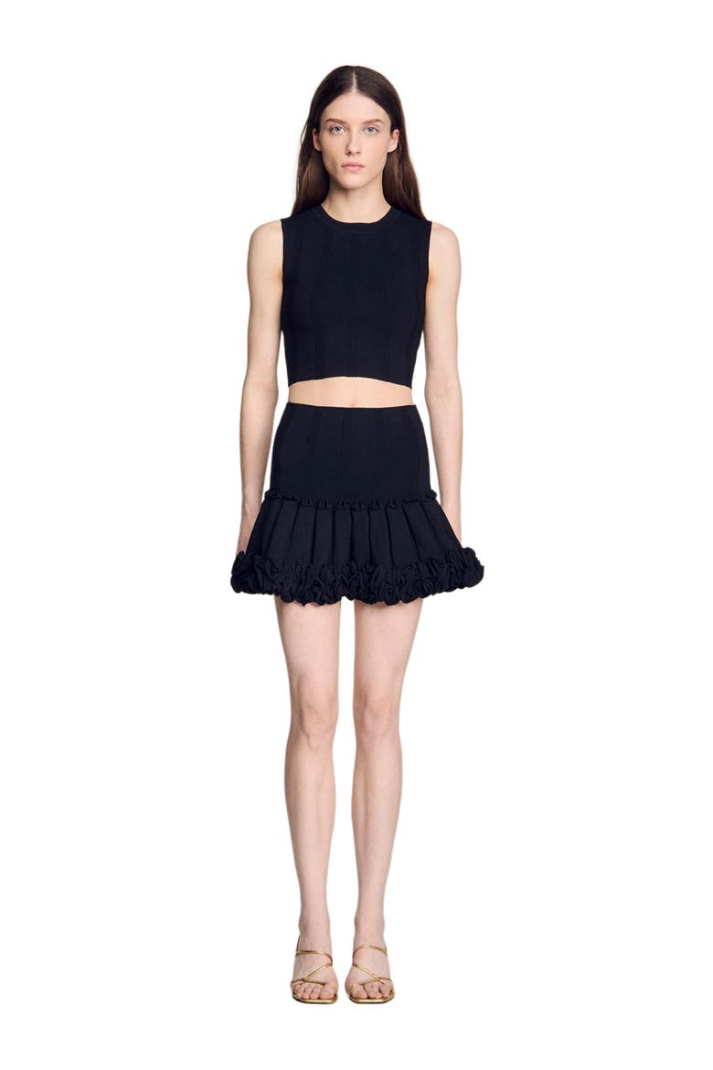 Short ribbed knit skirt, Alternate, color, Black