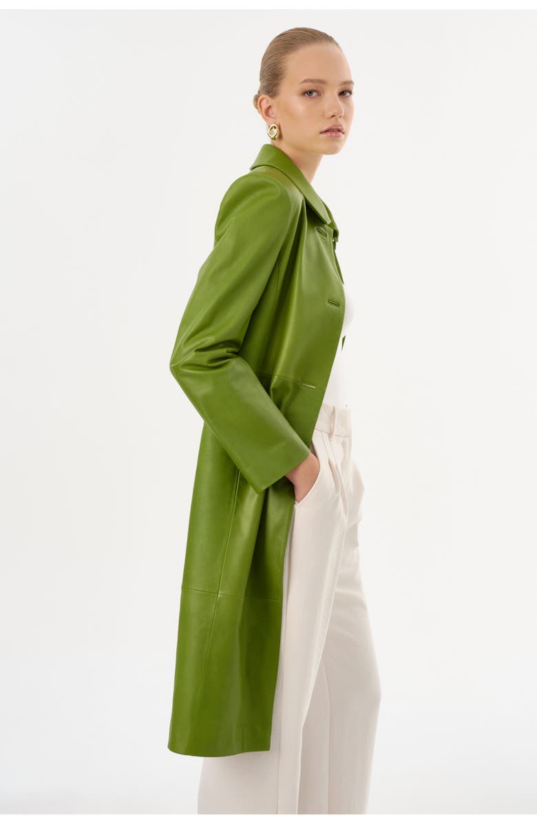 LAMARQUE BELEN | Longline Leather Coat, Alternate, color, Fern