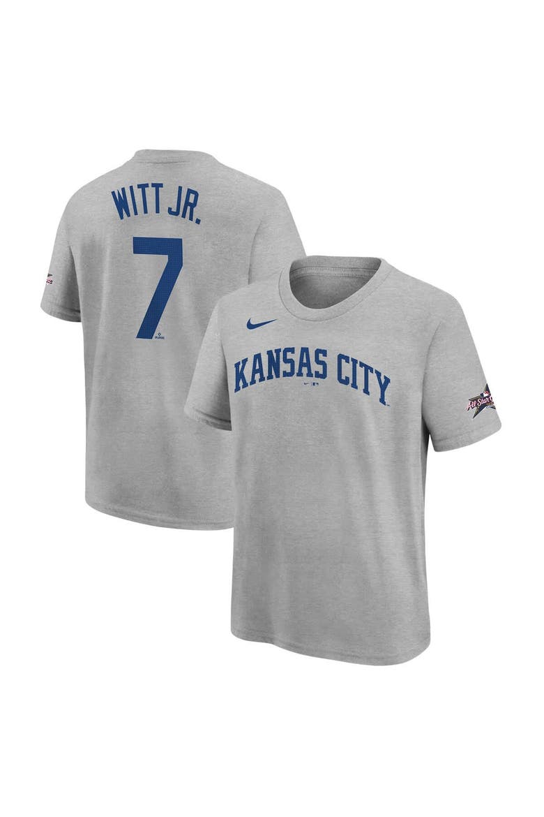 Youth Nike Bobby Witt Jr. Heather Gray Kansas City Royals 2025 MLB All-Star Edition Name & Number T-Shirt, Main, color, Heather Gray
