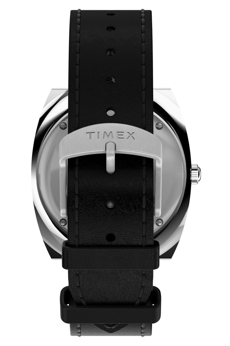 World Time Reissue Leather Strap Watch, 39mm, Alternate, color, BLACK