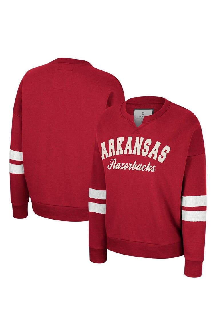 Women's Colosseum Cardinal Arkansas Razorbacks Perfect Date Notch Neck Pullover Sweatshirt, Main, color, Cardinal
