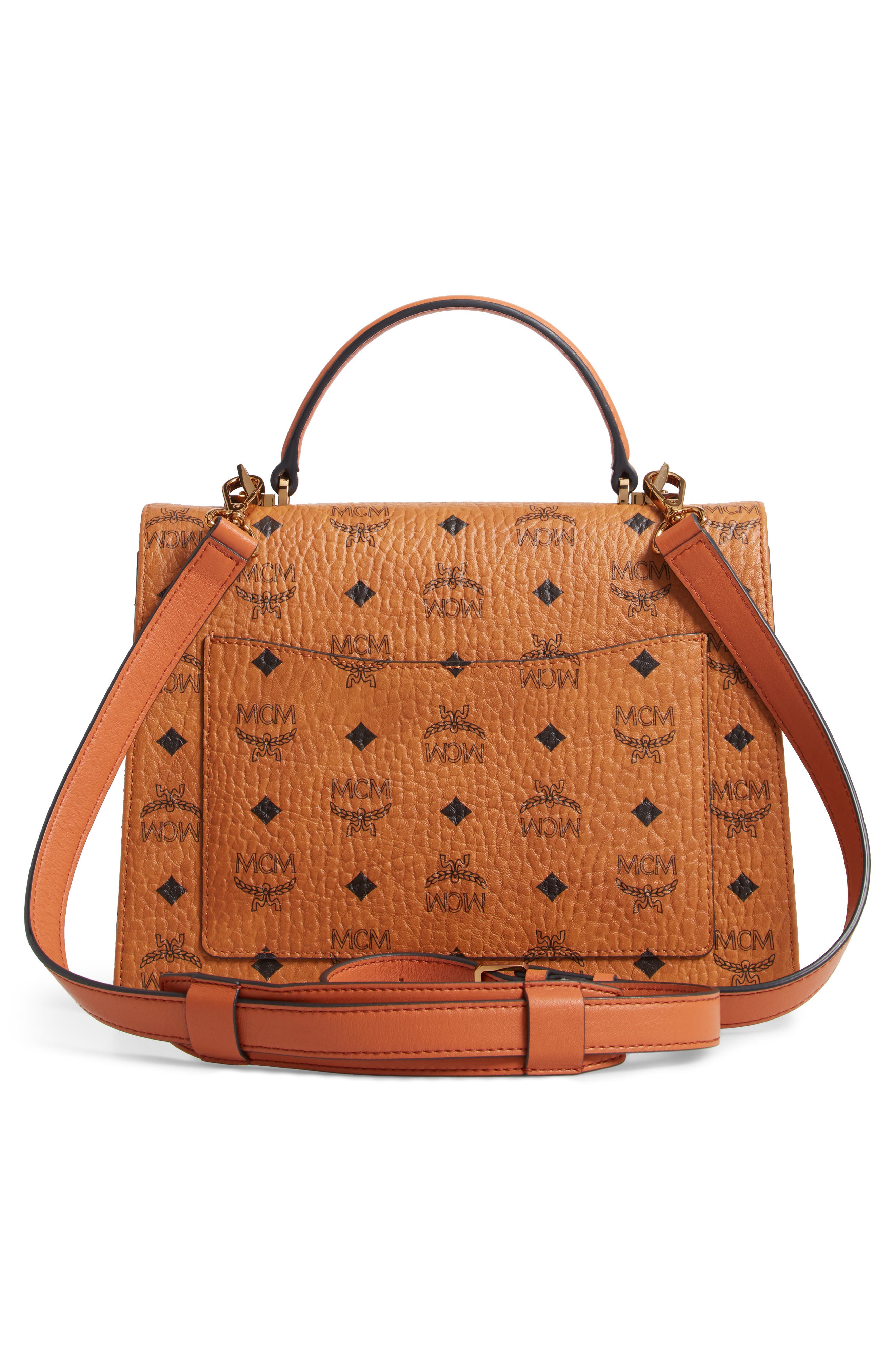 Medium Patricia Visetos Coated Canvas Satchel, Alternate, color, COGNAC
