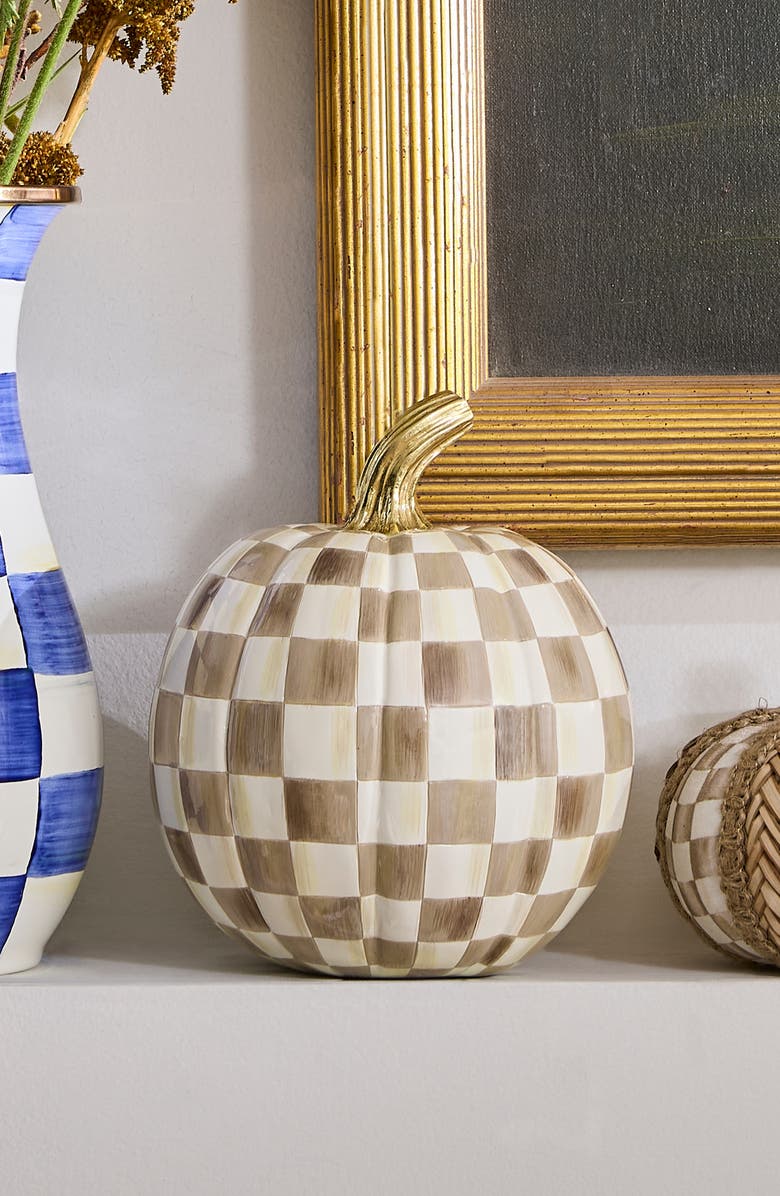 MACKENZIE CHILDS Mocha Check Small Pumpkin, Alternate, color, Mocha